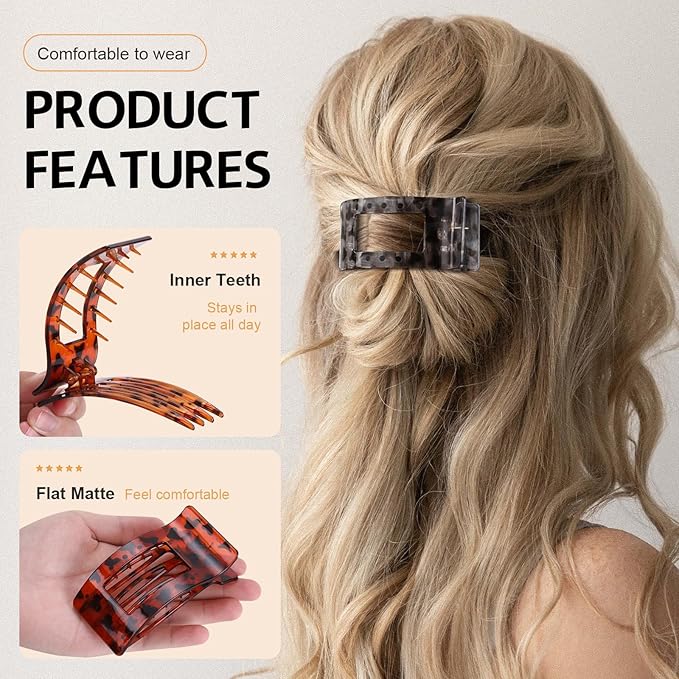 8 Pack French Flat Hair Clips for Women – Large Matte No-Slip Claw Barrettes for Thick & Thin Hair, Strong Hold Styling Accessories (Leopard Black and White)