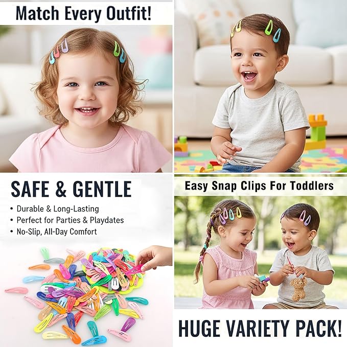 Baby Barrettes Hair Clips: 1.2 inch (3cm) Small Mini Snap for Toddler Little Girls Kids 150pcs (30 colors)