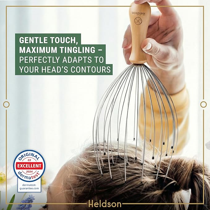 HELDSON® Premium Wire Head Massager Scalp Massage Tool - 32 Fingers Octopus Scratcher - Stress Relax Tickler - Hair Massagers Whisk - Headspa Equipment - Headscratcher Tickle Tools - Gift Men, Women