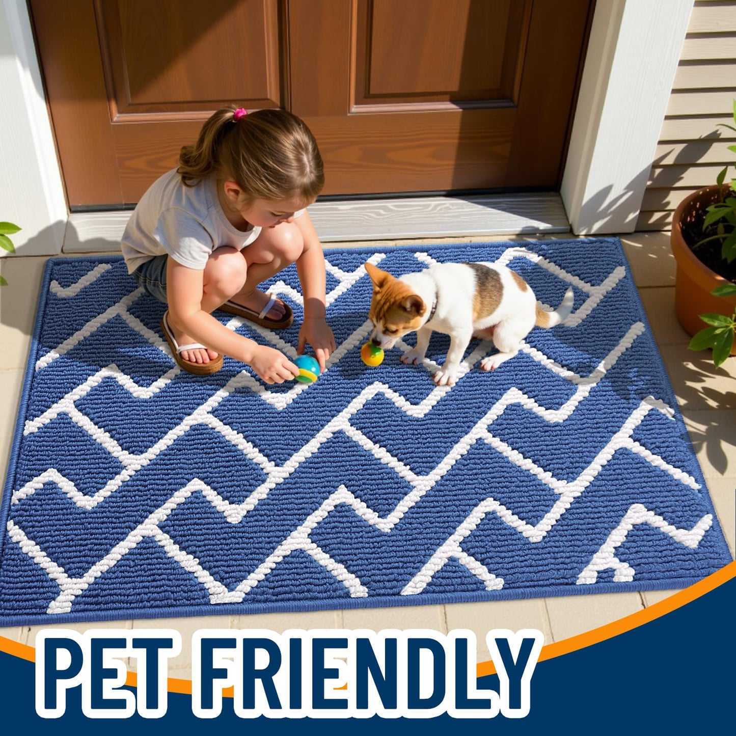OLANLY Front Door Mat, Non-Slip Rubber Backing, Dirt Resistant and Absorbent, Washable, Easy to Clean Low-Profile Indoor Doormat for Back Door, Entryway, Inside Entrance, 40x32, Navy