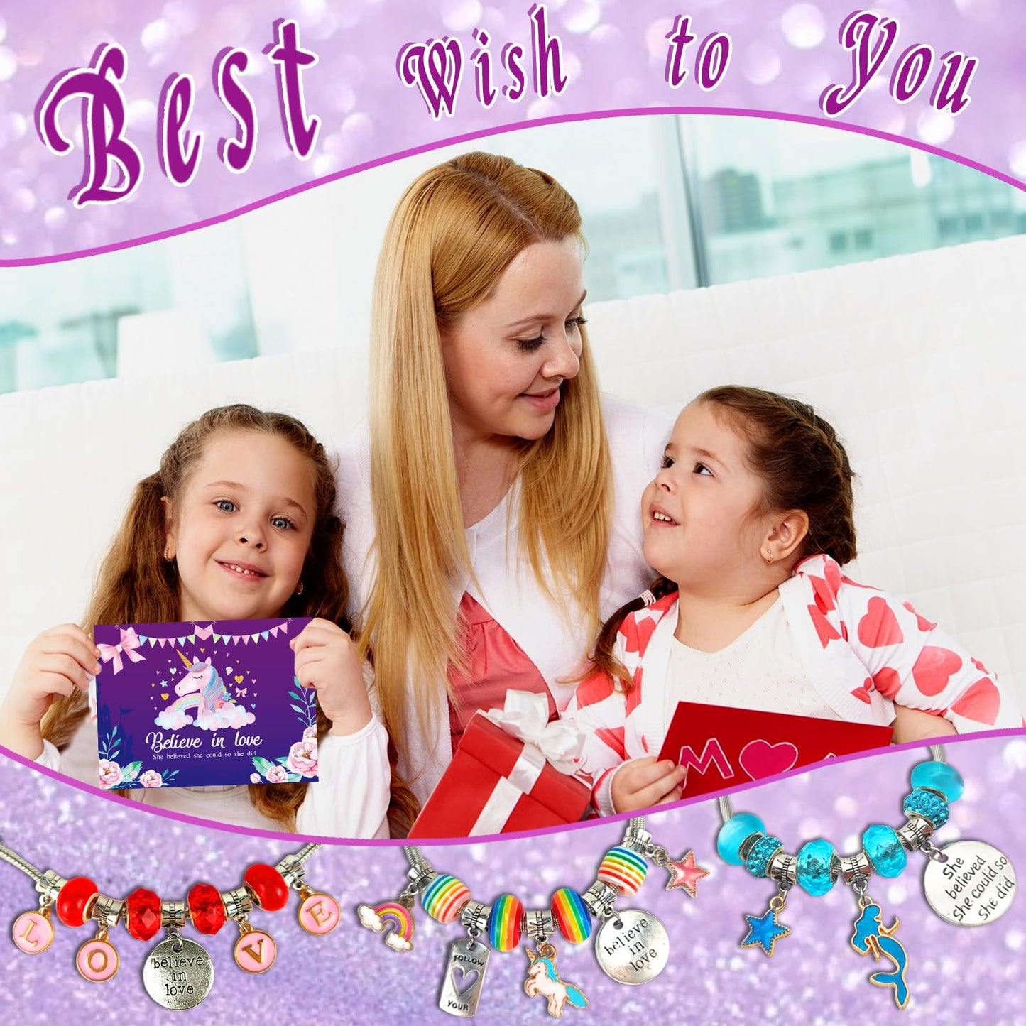 Charm Bracelet/Jewelry Making Kits for Kids Girls,Unicorn Birthday Gifts,Arts Crafts Toys for 5 6 7 8 9 12 Years Old Girls