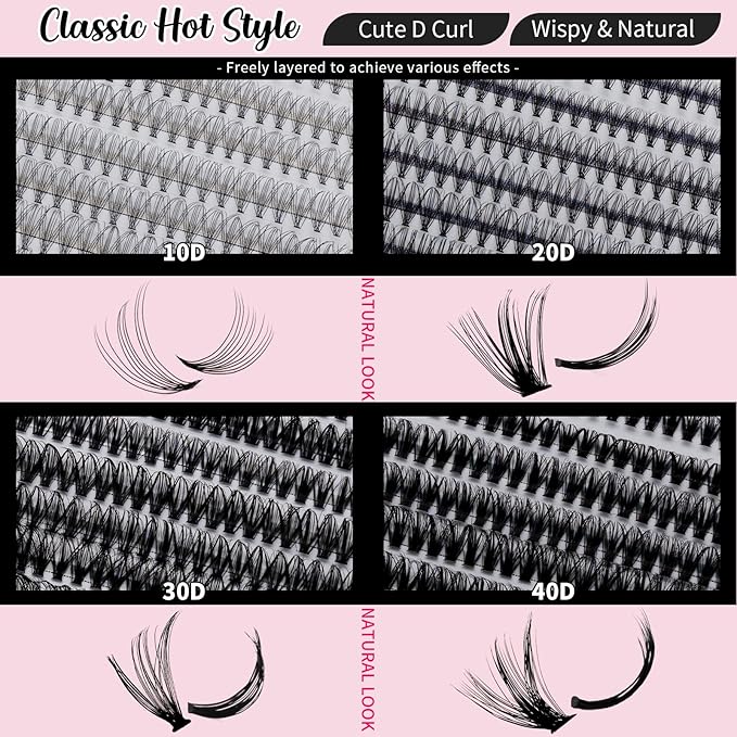 RITALASH Lash Extension Kit 10D+20D+30D+40D DIY Lash Clusters 640pcs Cluster Lashes Individual Lashes Eyelash Extension Kit with Lash Bond and Seal,Lash Tweezers(10D+20D+30D+40D Kit,10-16mm)