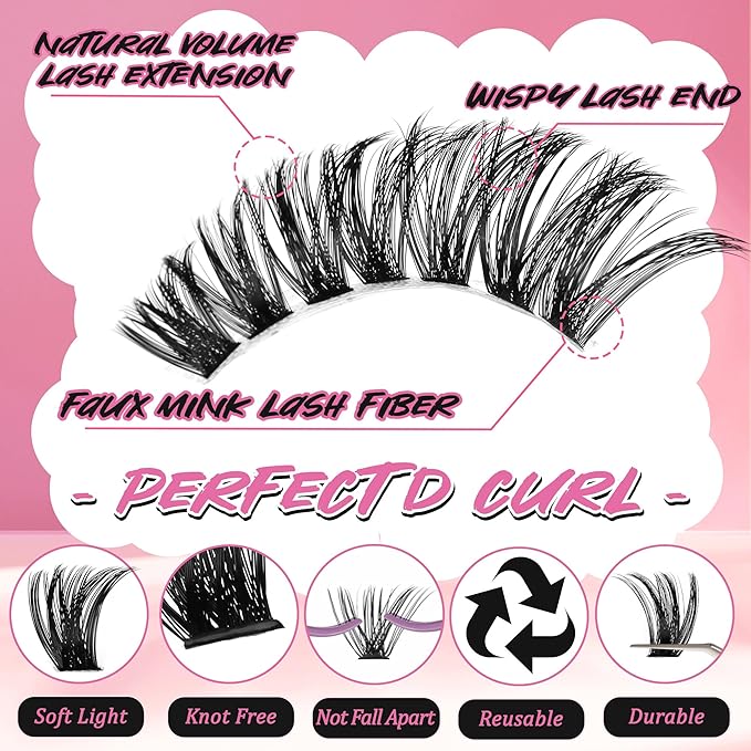 Lash Extension Kit Lash Clusters Kit 640Pcs Volume Eyelash Clusters C Curl Lashes Clusters DIY Cluster Eyelash Extensions With Lash Bond and Seal Lash Tweezers