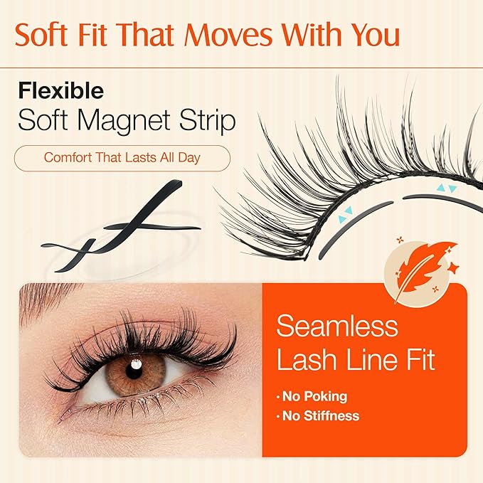 LASHVIEW Upgrade Magnetic Eyelashes with Applicator Soft Magnetic Eyelashes Natural Look Reusable No Glue Needed Easy to Wear and Remove (YT48)