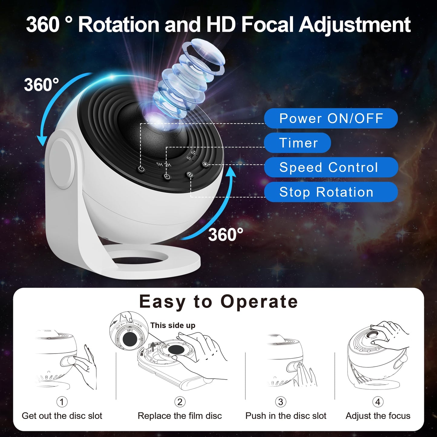 Planetarium Projector Pro for Bedroom, 13 in 1 Star Projector Galaxy Light, Ceiling Night Light Milky Way Mood Lighting with Timer, LED Space Galaxy Lamp Bedroom Room Decor for Adults Kids - White
