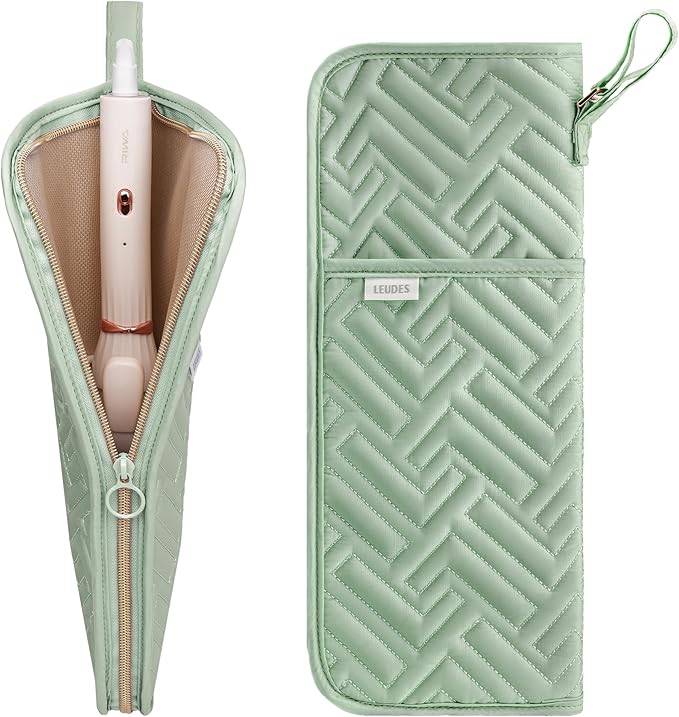 Hair Tool Organizer Heat Resistant Mat for Flat Iron Case Hot Tools Curling Iron Holder Hair Tools Travel Bag for Straightener Brush Pad Pouch Hairstylist Essentials(Sage Green)