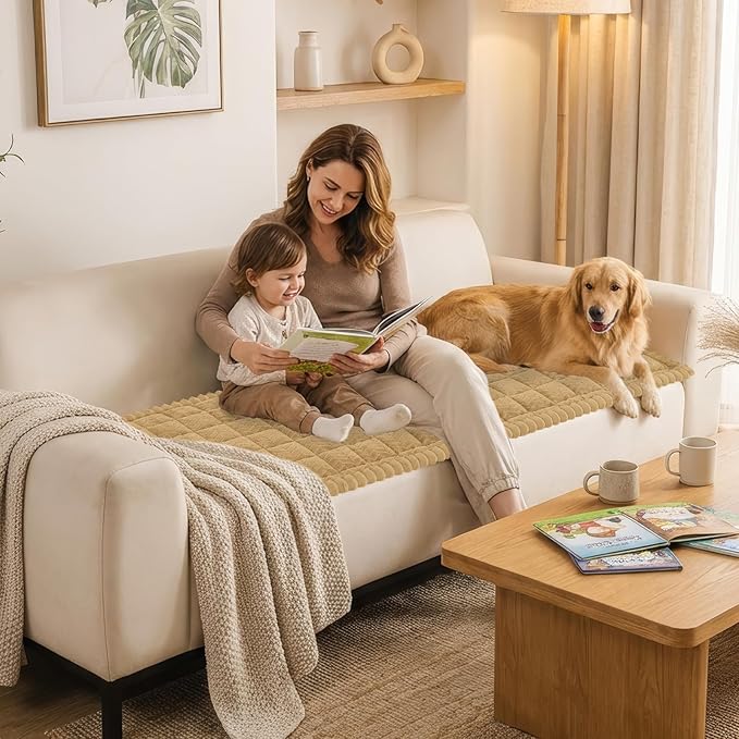 Smiry Non Slip Couch Covers for Dogs, Fuzzy Pet Couch Covers for 3 Cushion Sofa Pet Friendly, Soft Sofa Slipcovers Cushion Furniture Protector Washable (Camel, 27.6" x 88")