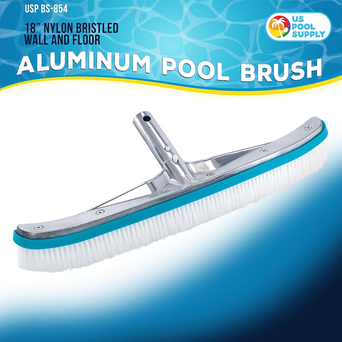 U.S. Pool Supply Pool Brush Head for Inground Pools - 18" Swimming Pool Brush with Pole Handle, Bristle Scrub Brushes, Above Ground Cleaning Equipment Scrubber Cleaner Leaves Debris Floors Walls Steps