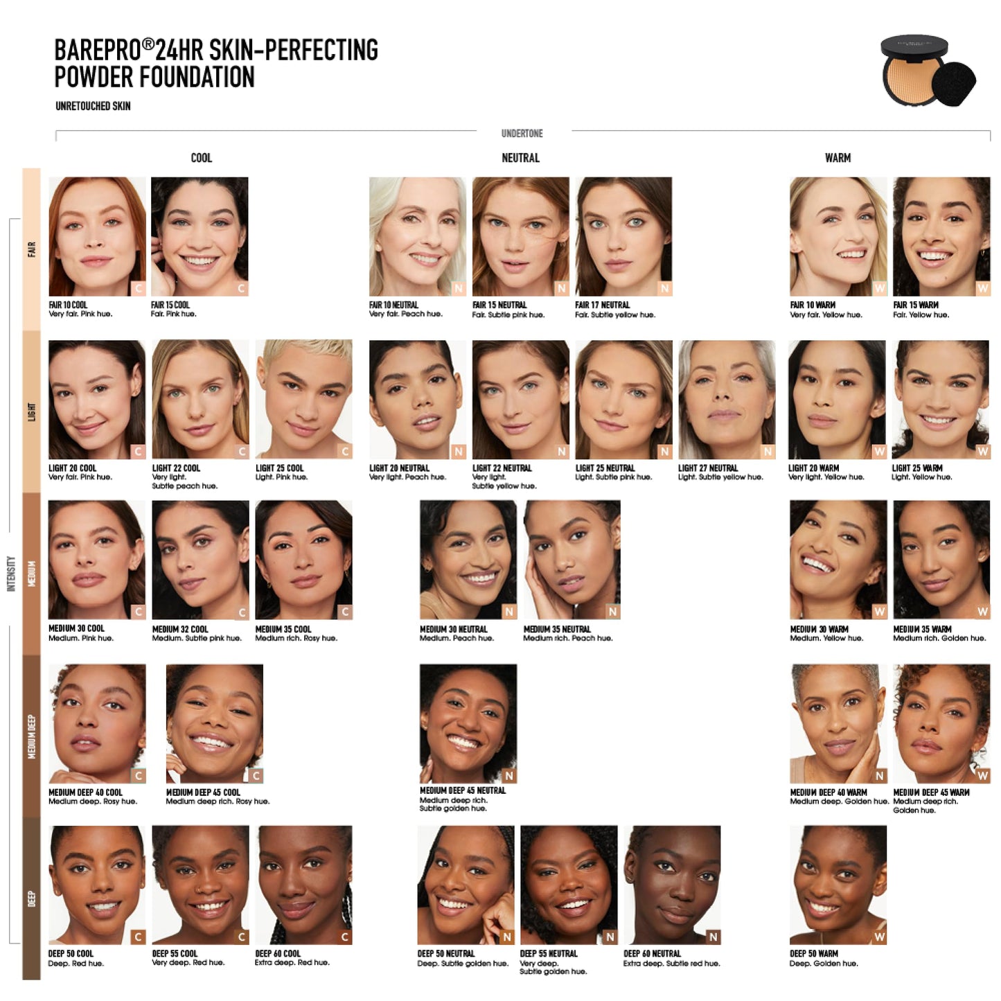 bareMinerals Barepro 24HR Skin-Perfecting Powder Foundation, Matte Pressed Powder Foundation Full Coverage with Plant-Based Squalene, Oil Control, Vegan - Light 25 Warm