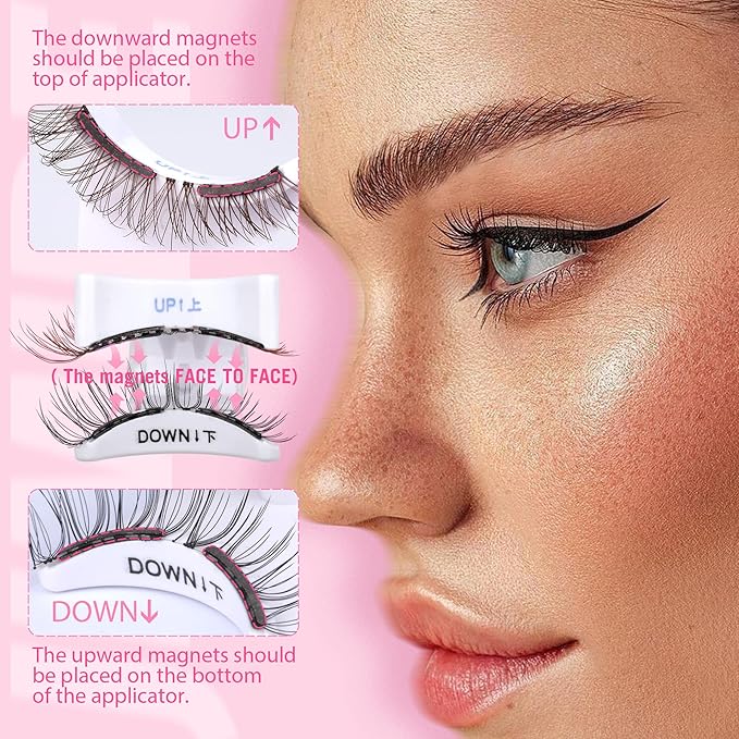 Soft Magnetic Eyelashes Natural Look Wispy Magentic Lashes Reusable Magnetic Eyelashes with Applicator No Glue Needed Press on Brown Magnetic Lashes Quick to Wear by JIMIRE