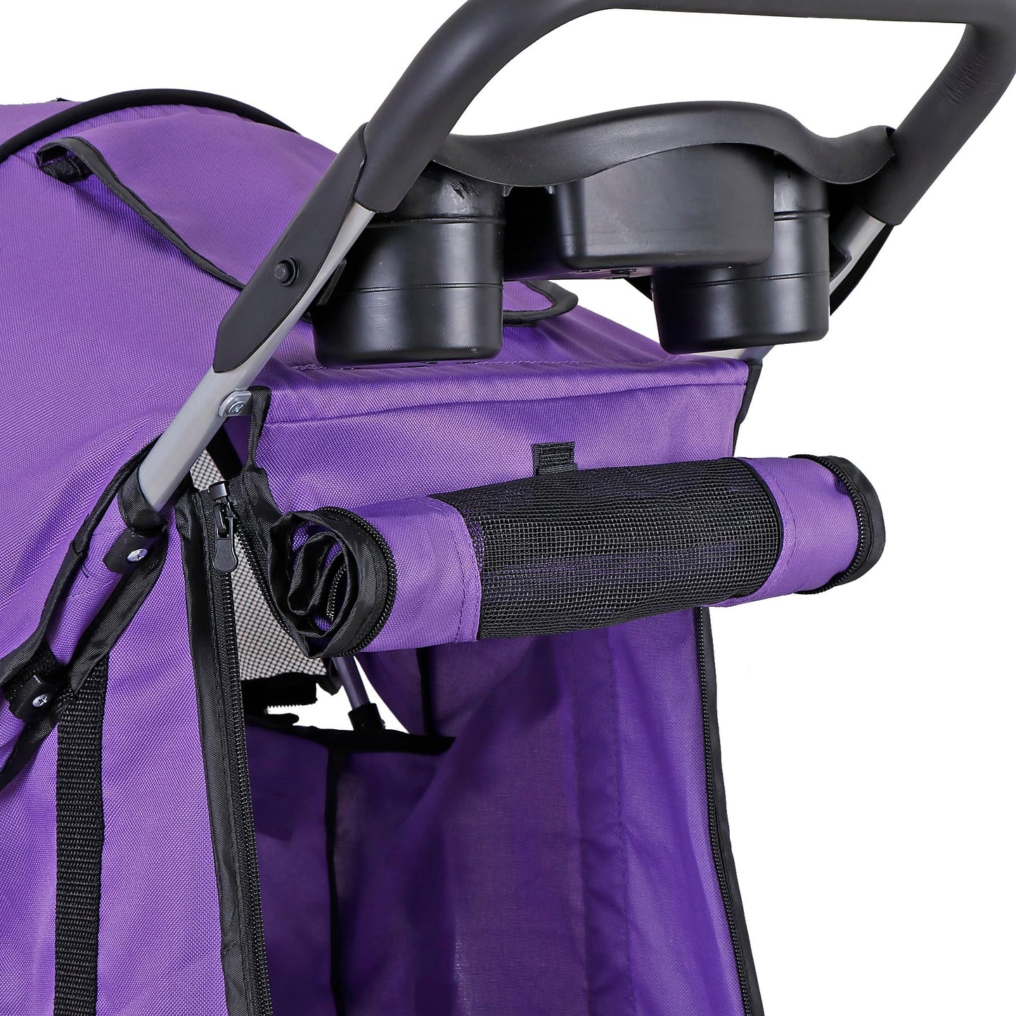 ZENY Foldable Pet Stroller, Cat/Dog Stroller with 4 Wheel, Pet Travel Carrier Strolling Cart with Storage Basket, Cup Holder (Purple)