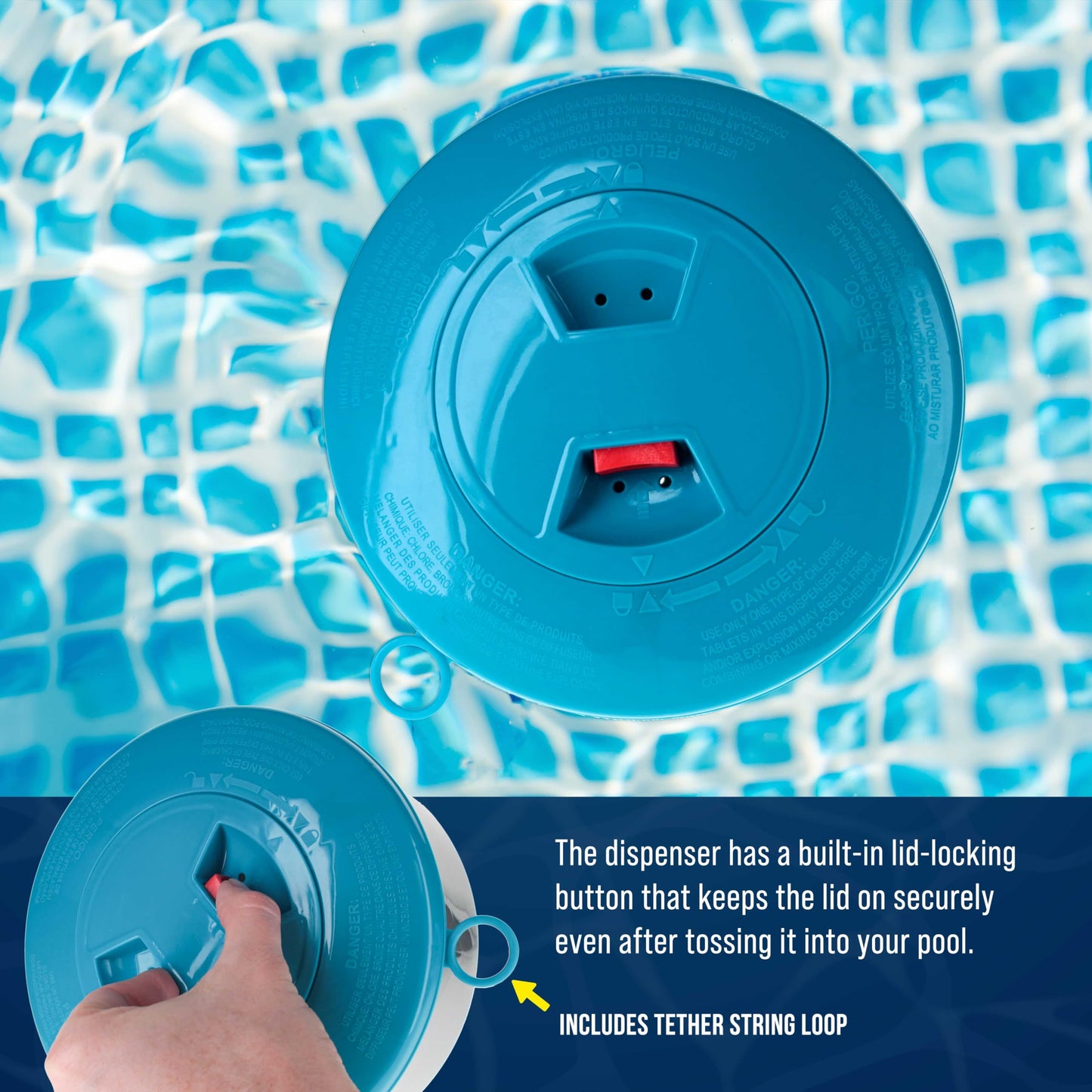 U.S. Pool Supply Pool Chlorine Floater Dispenser with Lid Lock - Large 7" Floating Chlorinator, Holds 3 Tablets - Inground & Above Ground Swimming Pools - Adjustable Flow, Balanced Chemical Delivery