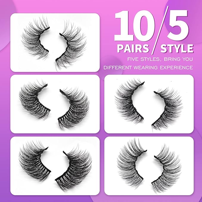 Royaomis 10 Pairs Magnetic Eyelashes with Eyeliner, Magnetic Lashes Natural Looking, Magnetic Eyelash Kit,Latest Six Magnets, With 3D 5D Reusable False Lashes, Easy to Wear, No Glue Needed