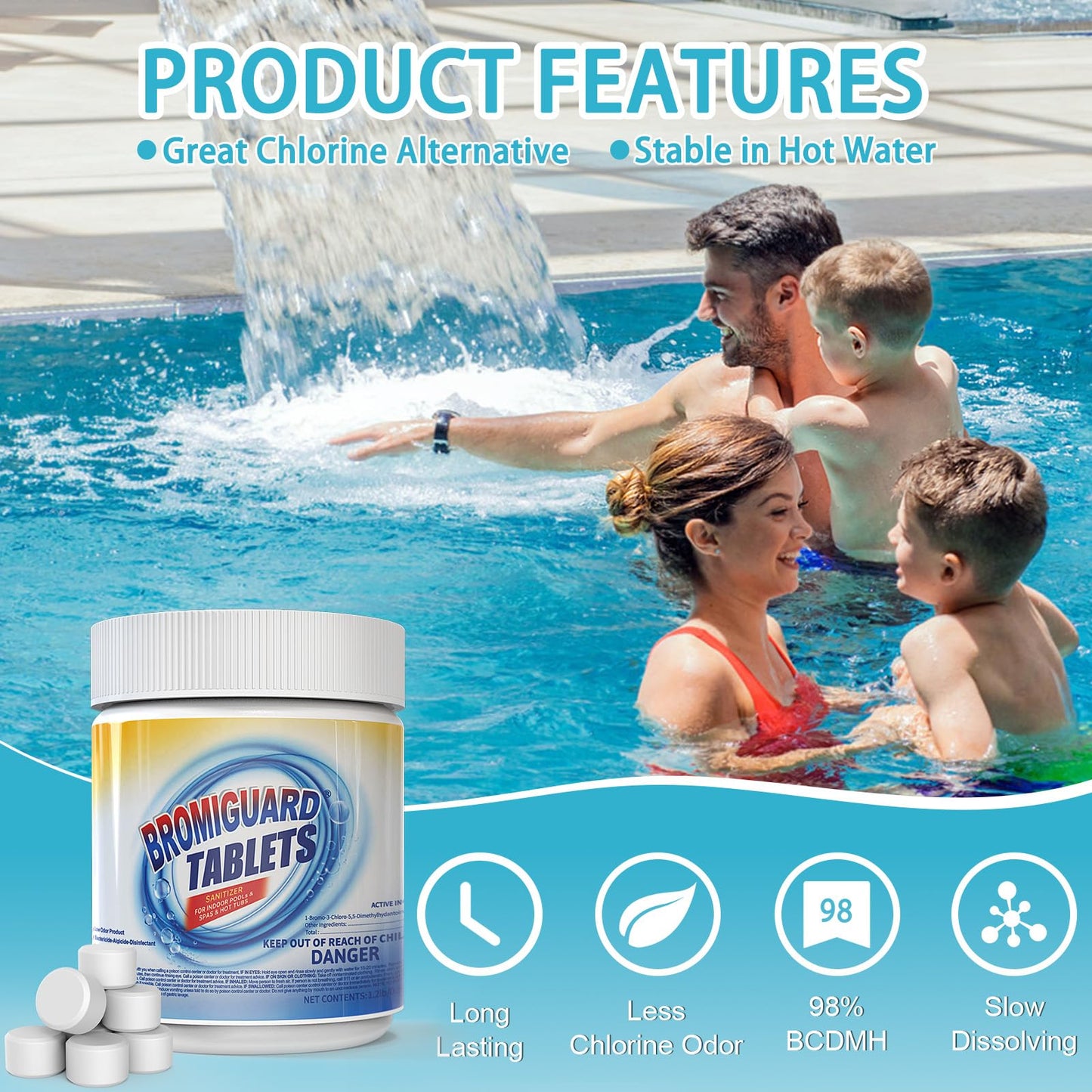 1.2LB Bromine Tablets for SPA Hot Tub, 1 inch Tablets, Hot Tub Bromine Tablets, Soft Water Feel, No Chlorine Odor, Great Chlorine Alternative