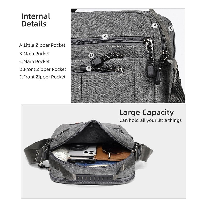 KL928 Men's Messenger Bag - Crossbody Shoulder Bags Travel Bag Man Purse Casual Sling Pack for Work Business(Large Version,Grey)