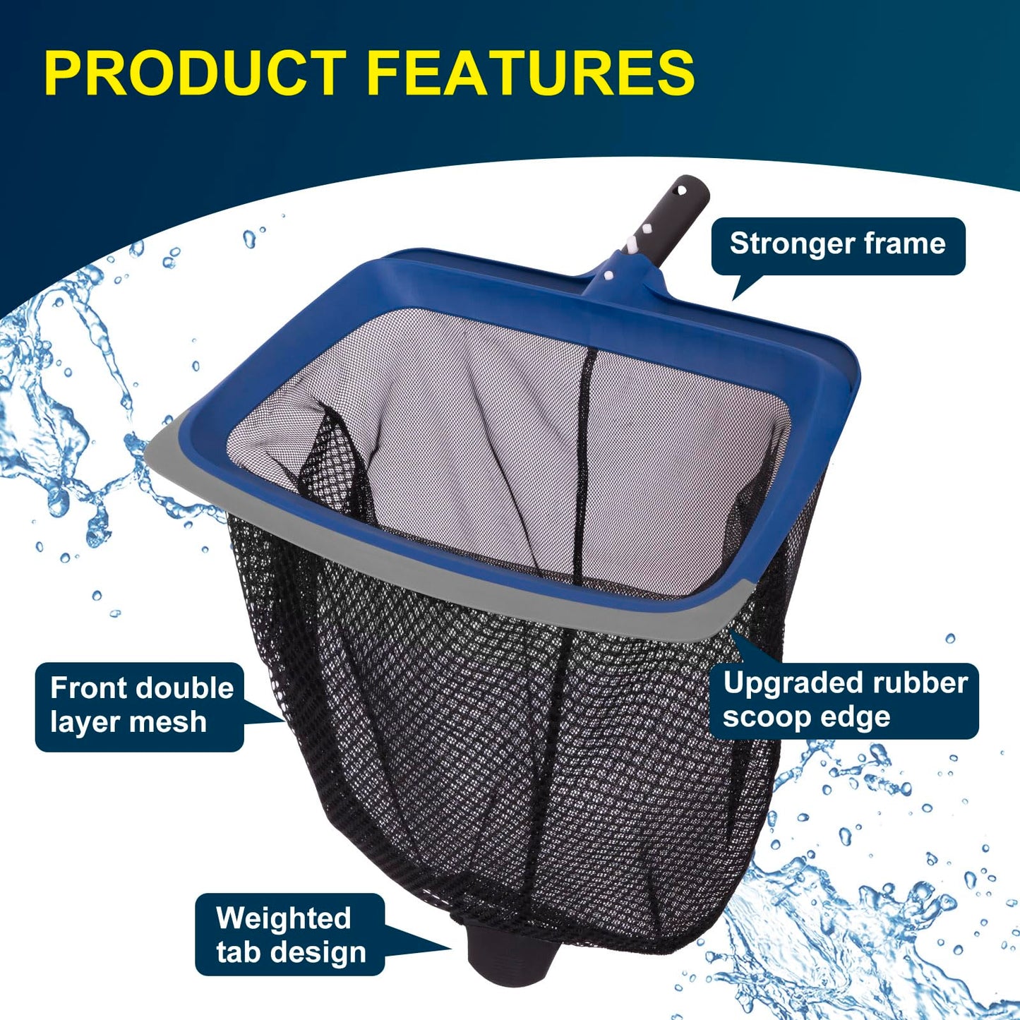 Deluxe Swimming Pool Cleaning Kit Including Pool Skimmer Net with Rubber Edge, 17.5" Pool Brush Head & Rotatable Pool Scrub Brush, Heavy Duty Pool Cleaning Kit Inground & Above Ground Pool (No Pole)