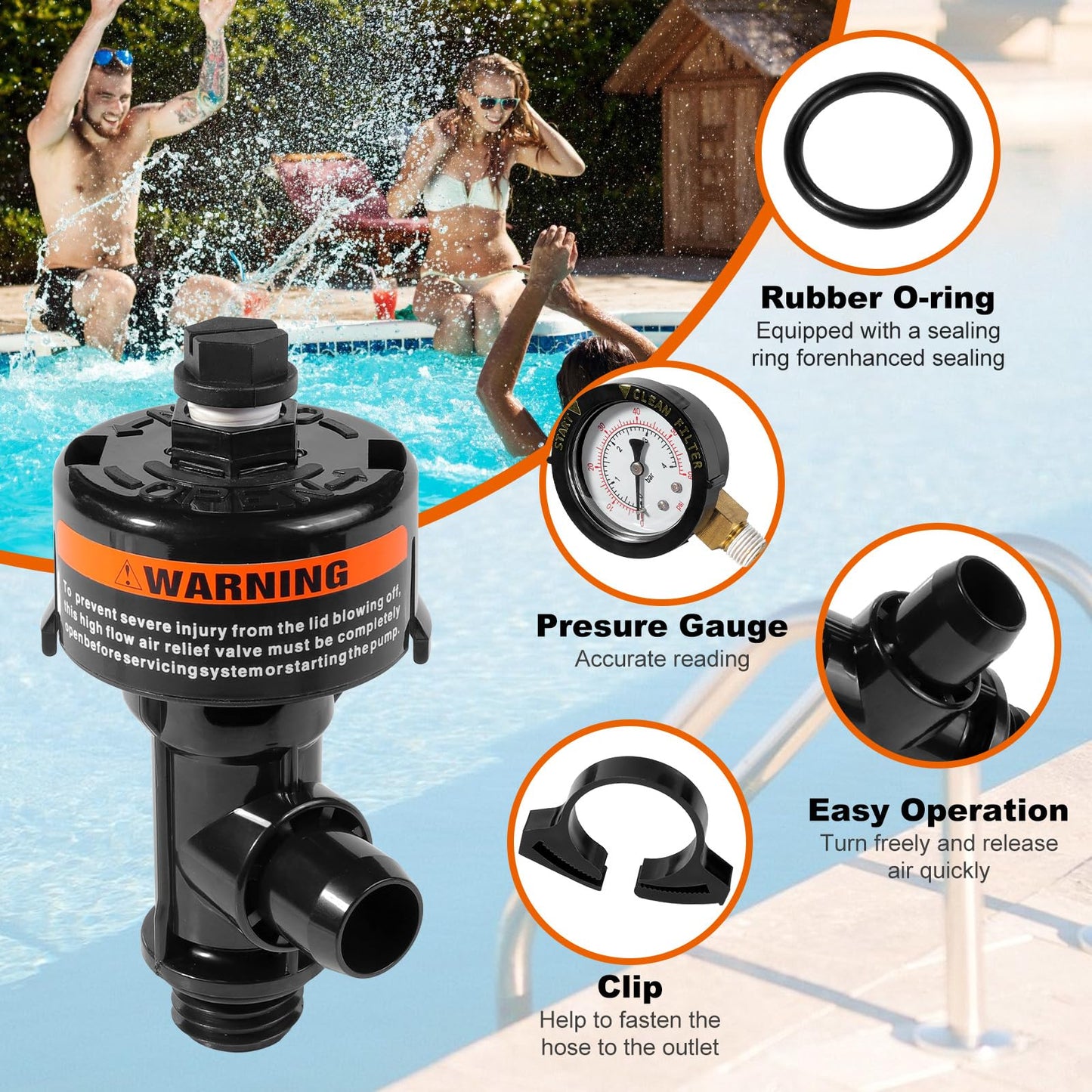 98209800 Manual Air Relief Valve Assembly with Pool Filter Pressure Gauge, Spa Pool Filter Pressure Valve Compatible with Pentair Air Relief Valve Fit for FNS, Clean and Clear, Quad De, 4000 Series