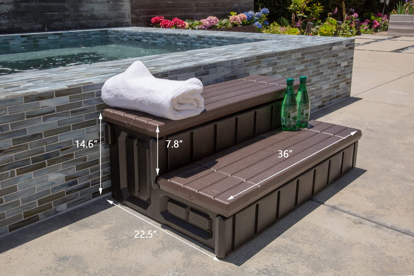 XtremepowerUS Universal 2 Slip-Resistant Spa & Hot Tub Step Outdoor Indoor Stool Pool Ladder Compartment Spa Step 36" Inches Long with Storage, Brown/Black