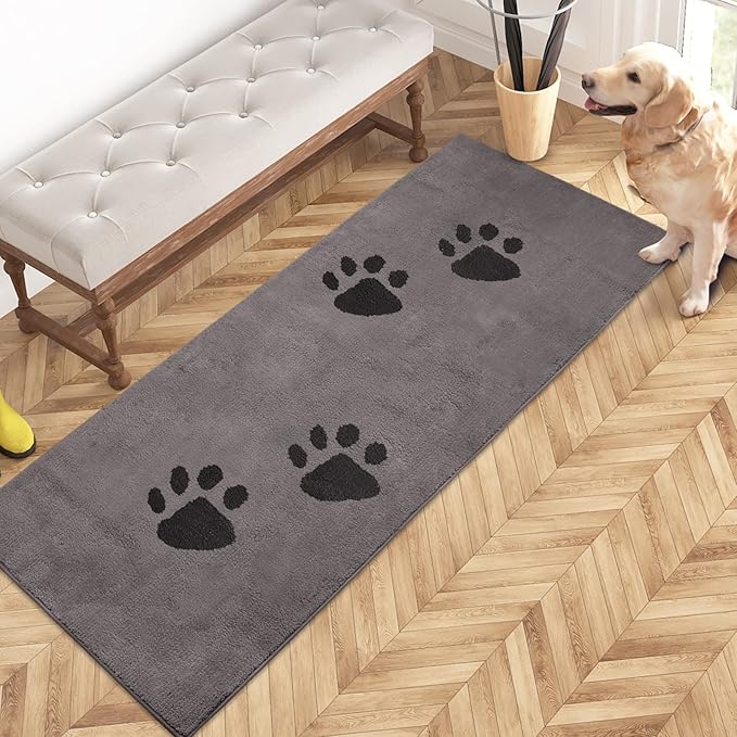 PURRUGS Dirt Trapping Door Mat 24" x 59", Non-Skid/Slip Machine Washable Microfiber Entrance Rug, Shoes Scraper, Dog Doormat, Super Absorbent Floor Mat for Muddy Wet Shoes and Paws, Light Grey