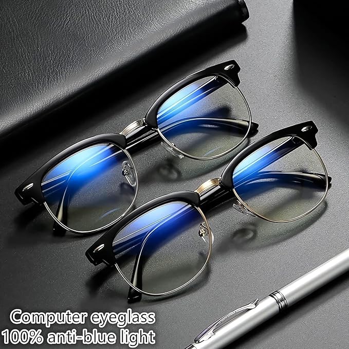 Half frame Retro Semi Rimless Photochromic Lens Glasses Blue Blocking Eyewear For Men Women (3 Pack Reading 1.25 X)