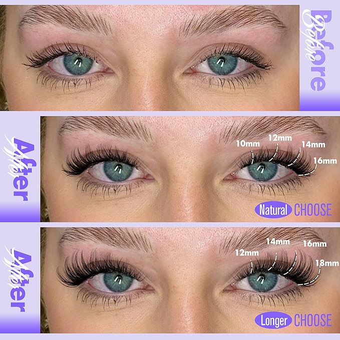 Pawotence Kira Lash Clusters Kit 10-18mm Cluster Lashes Extension Kit 144pcs Fairy Eyelash Clusters Wispy Lashes Cluster Eyelash Extensions with Waterproof Lash Bond and Seal, Remover, Applicator