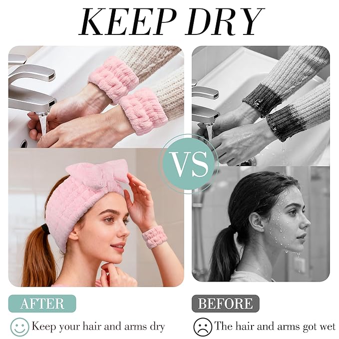 9 Pcs Spa Headband for Washing Face,Skincare Headband and Wristband Set,Women Teen Girls Facial Hairbands for Washing Face, Makeup, Sports, Yoga (light green + pink +khaki)