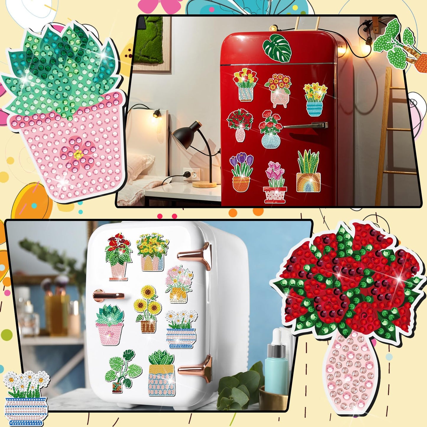 Remuuly 30 Pcs Spring Diamond Painting Magnets, Summer Diamond Art Magnet Kits for Adults, Plant Flower 5D Rhinestones Refrigerator Magnetic Stickers for Beginner DIY Crafts, Fridge, Spring Gifts