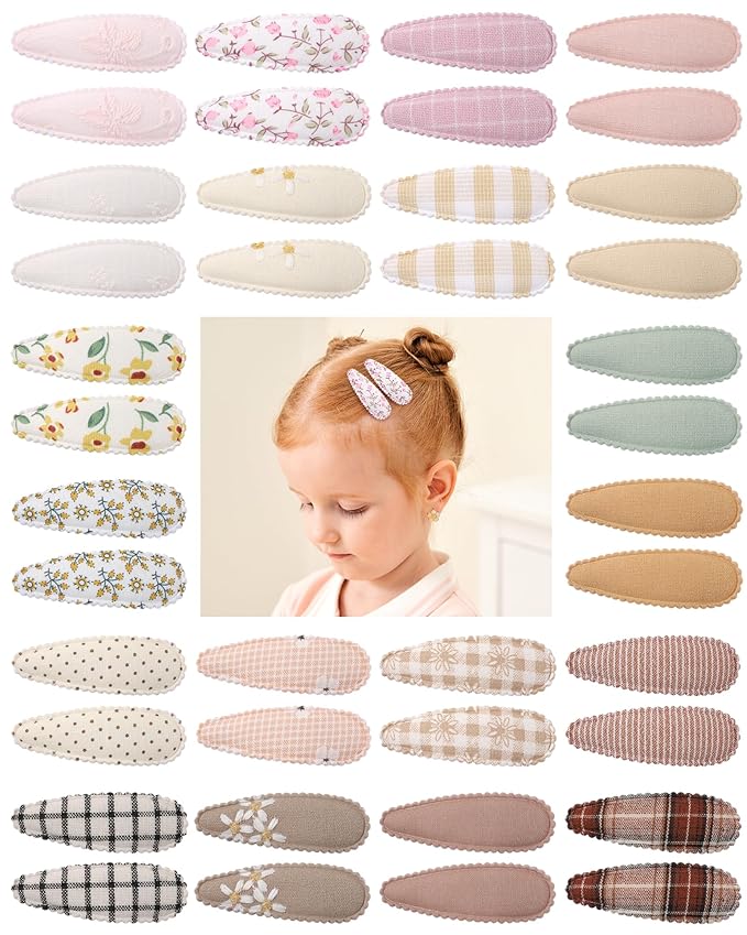 doboi 40Pcs Toddler Hair Clips Hair Barrettes Baby Girls Hair Bows Clips Floral Print Non Slip Snap Hairpins Flower Hair Clips for Girls Kids Toddler Hair Accessories