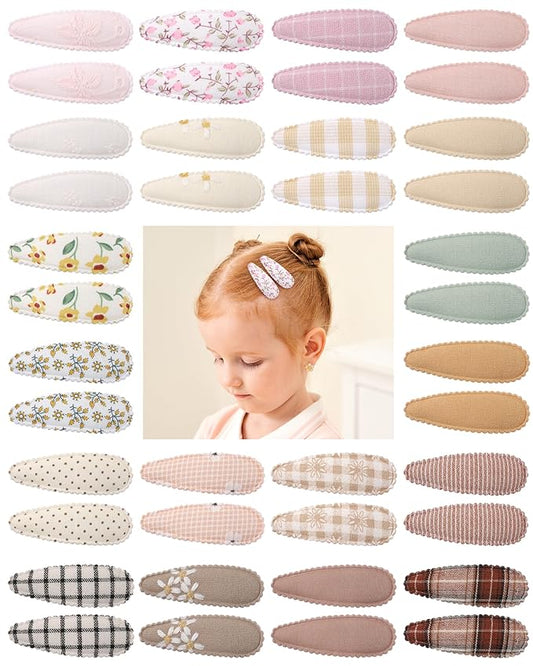 doboi 40Pcs Toddler Hair Clips Hair Barrettes Baby Girls Hair Bows Clips Floral Print Non Slip Snap Hairpins Flower Hair Clips for Girls Kids Toddler Hair Accessories