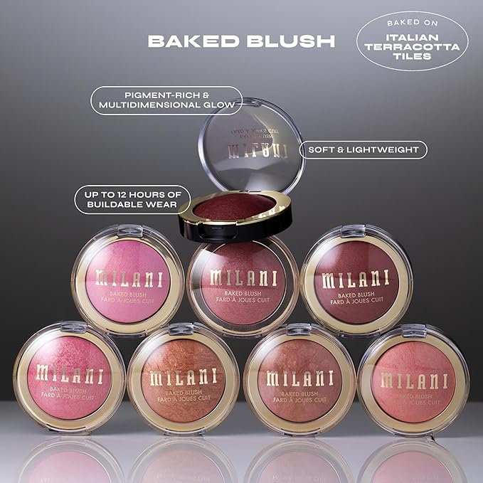 Milani Baked Blush, Updated Powder Blush for Cheeks, Cruelty Free Makeup - Shape, Contour & Highlight Face for a Shimmery or Matte Finish - Granita Glow