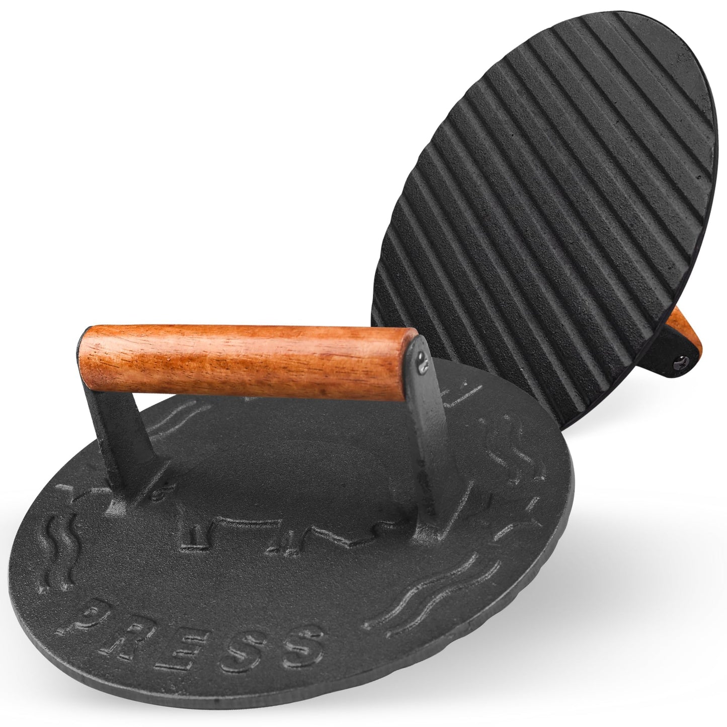Heavy-Duty Cast Iron Burger Press 7 Inch Round Burger Smasher, Grill Press for Cooking Burgers, Bacon, Sandwiches, Steak, Ground Beef, Meats, Sausages, and So On