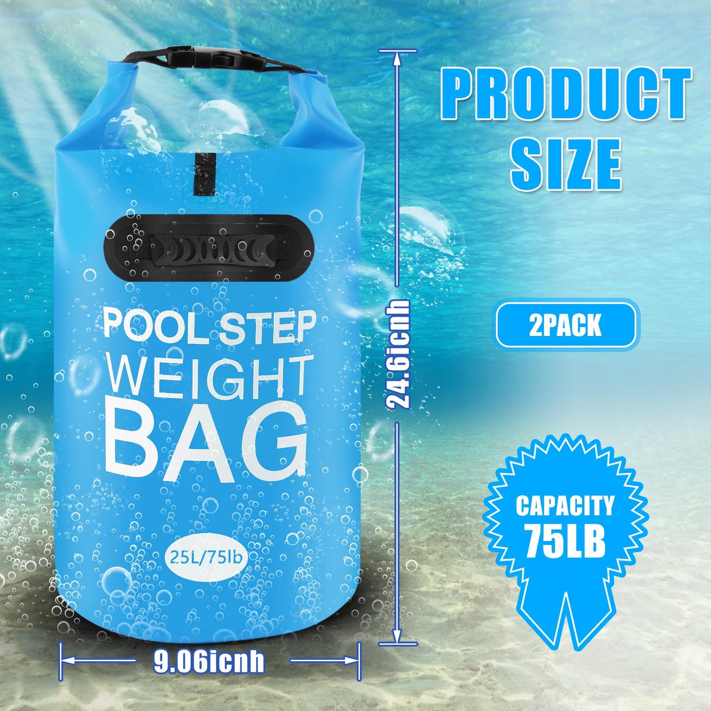 2 Pack 75lb Heavy Duty Pool Ladder Weights, No Breaken Pool Step Weights for Above Ground Pools, 500D PVC Waterproof Pool Stair Weights Pool Sand Bags for Above Ground Swimming Pools Stair (Sky Blue)