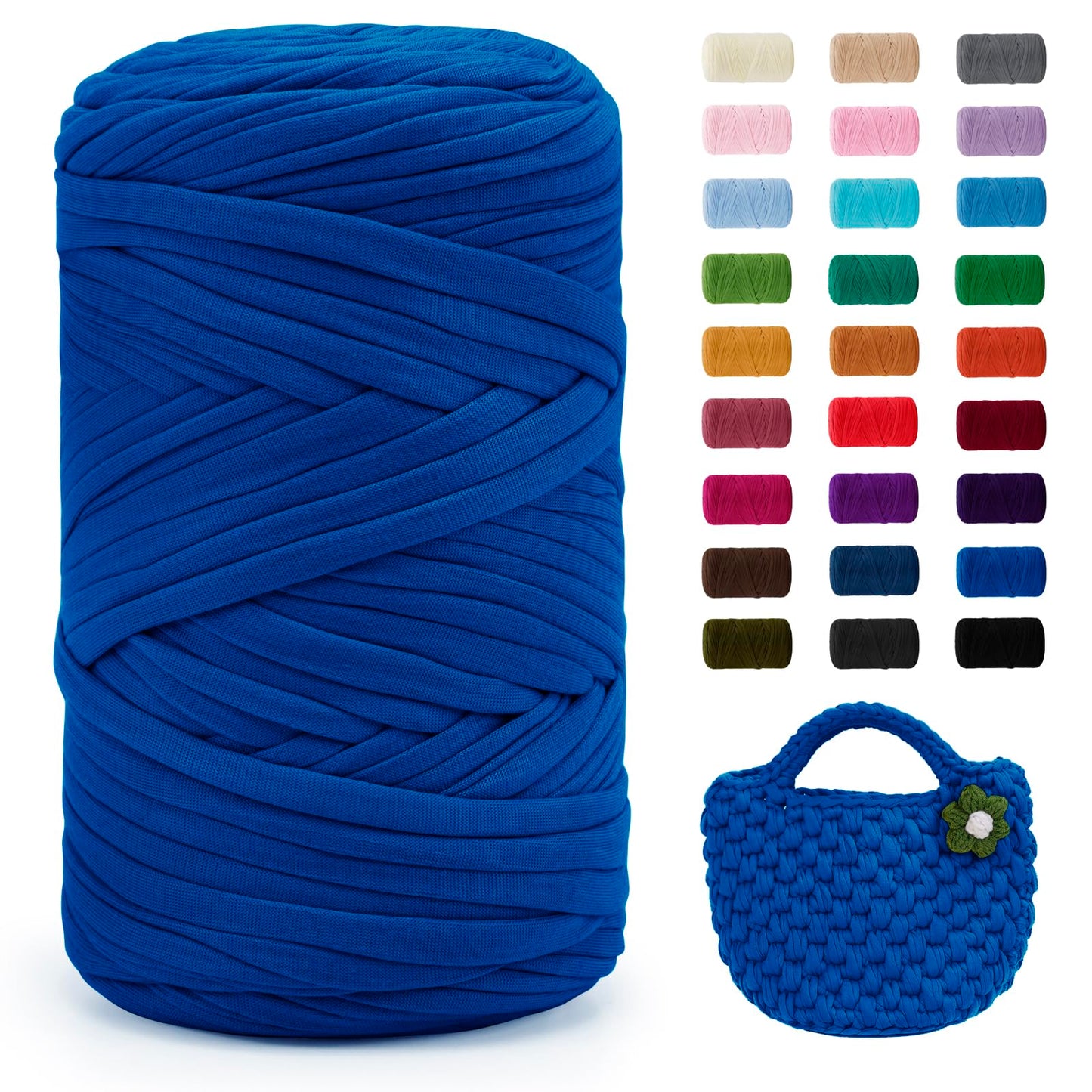 JeogYong T-Shirt Yarn, 400g/131 Yards Elastic Fabric Crochet Cloth T Shirt Yarn, Thick Hand Knitting Polyester Fabric Ribbon for Crocheting Bags/Baskets/Rugs, Home Decor, DIY Crafts (Royal Blue)