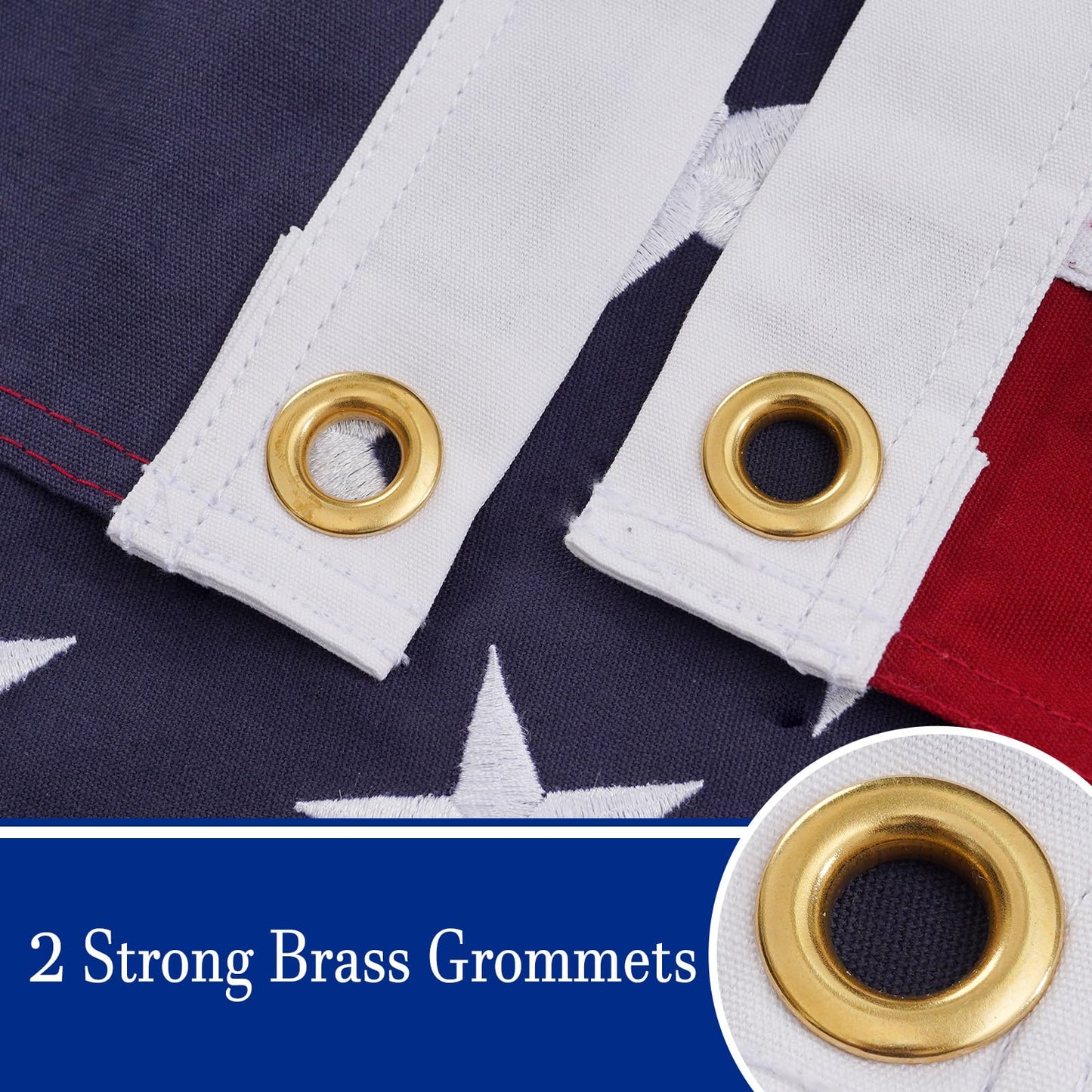 Bradford Cotton American Flag 3x5 ft for Outside, Heavy Duty Embroidered America USA Flags Soft Cloth Material, Vivid Color US United State Flag with 2 Brass Grommets