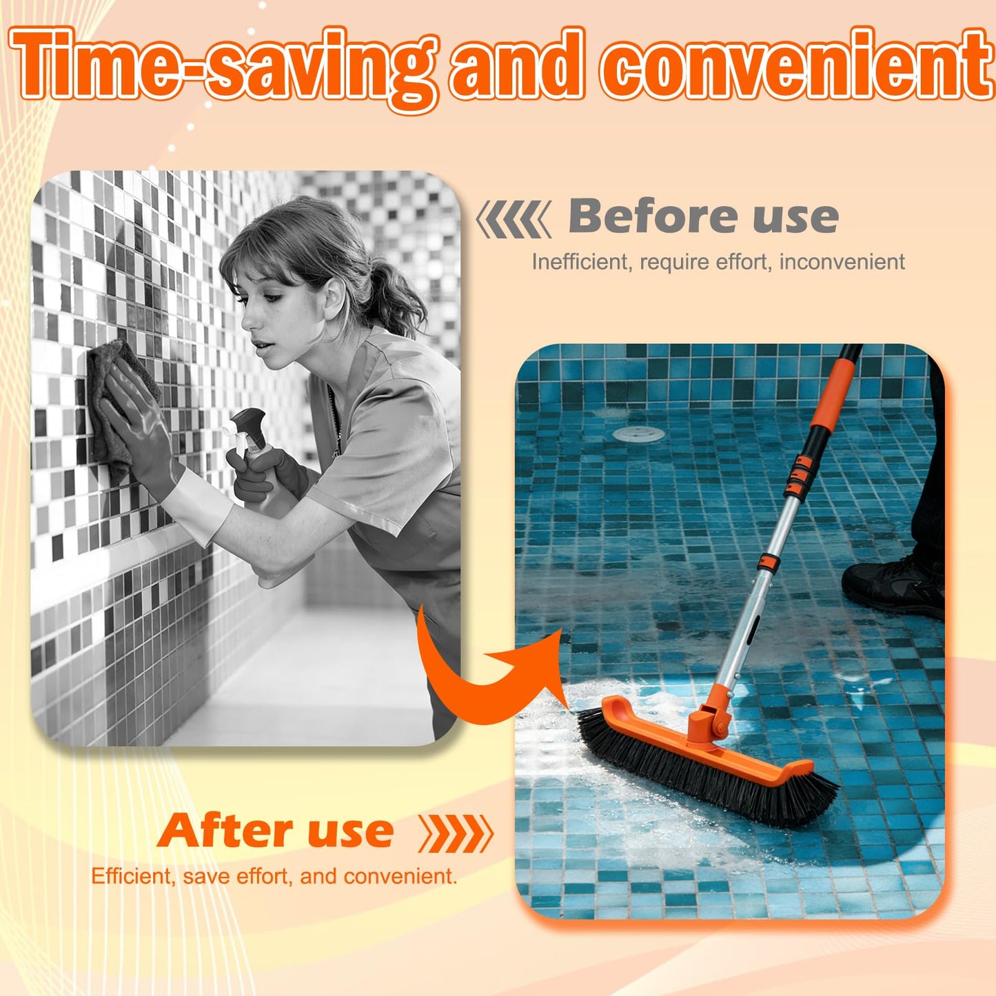 SISIUPASSIE Pool Brush Kit with Pole, Upgrade 18" Pool Brush and High-Efficiency Stainless Steel Bristles Brush with Telescopic Pole for Cleaning Pool Walls, Curved Ends, Tiles & Floors, 20 FT