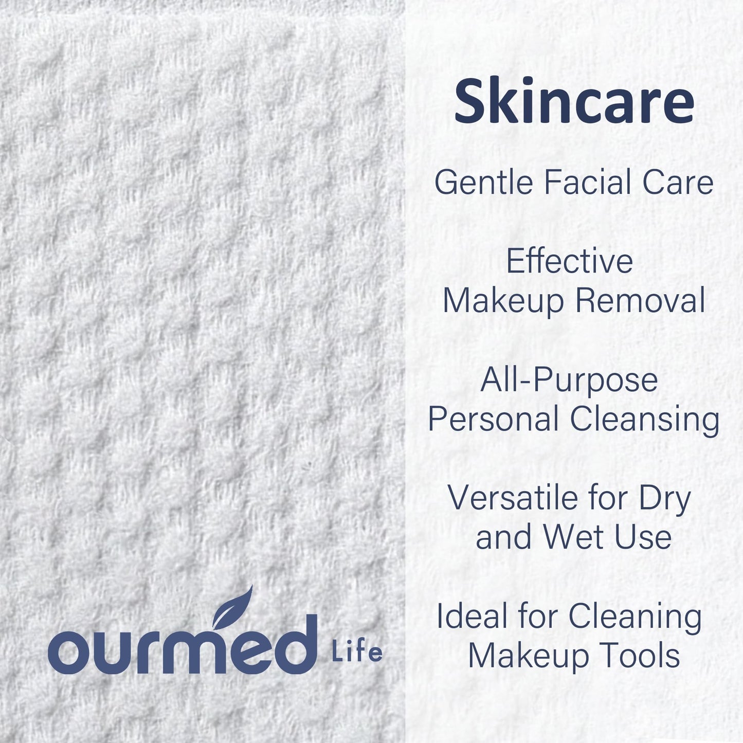 Ourmed Life Face Towels, Disposable Biodegradable Clean Facial Towels for Sensitive Skin, Lint- free Face Cloths for Makeup Remover, Skincare and Women Cleaning, Dry Wipes,480 Count Dot Texture