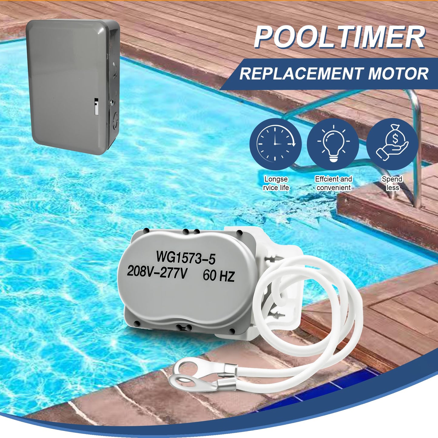 Pool Timer Replacement Motor for WG1570-10D,WG1573-5 Time Clock,208/277V 60Hz,Compatible with T104M,T100,T170,R201,T1400,T100-20 and WH Series
