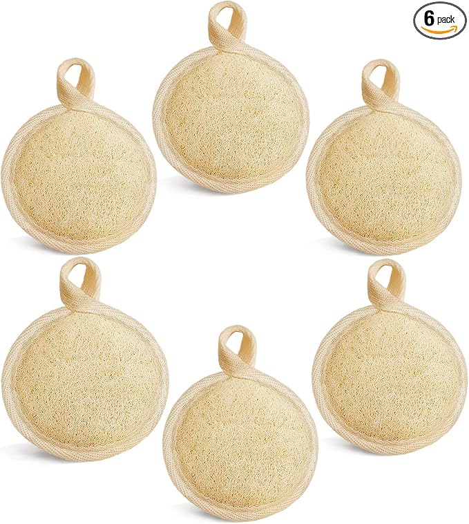 Face Exfoliating Loofah Pad Scrubber, Manual Facial Cleansing and Makeup Remover Brush 6 Pieces, Natural Loofa Sponge Pads Massage Pores and Clean Blackheads Without Hurting the Skin,Beige