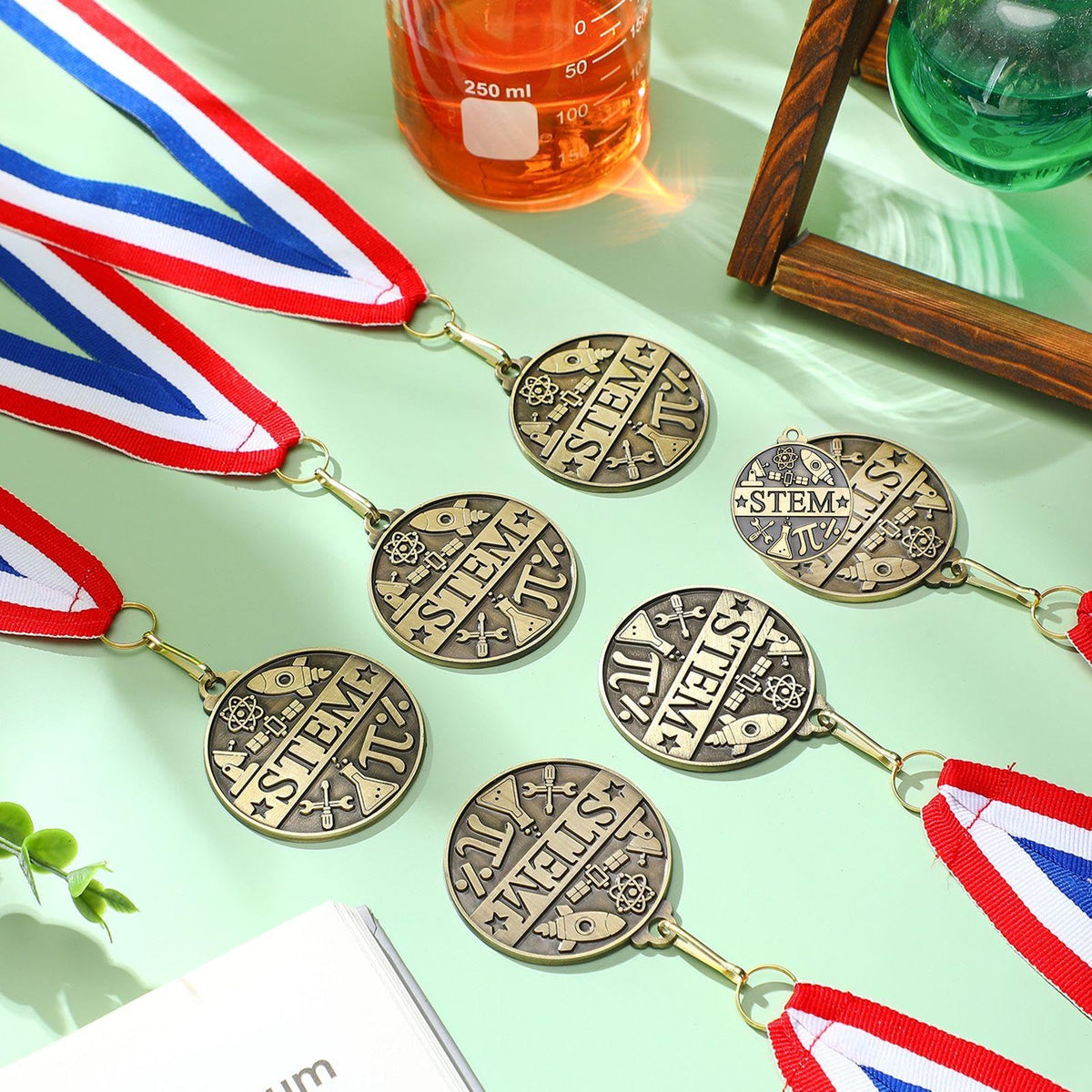 Quelay 30 Pcs 2'' Award Medals Bulk Gold Winner Medals with Neck Ribbons Metal Trophy Award Prize Gift for Tournaments, Competitions, Party, Kids and Adults (Stem)