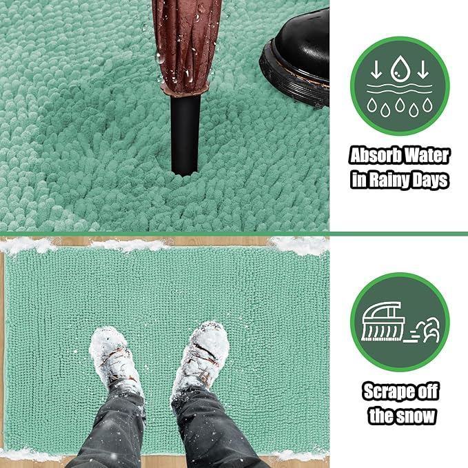 IM HOME Chenille Absorbent Outdoor Doormat 48" x 30", Washable Muddy Door Mats for Dog Non Slip Indoor Doormat Dog Mat for Muddy Paw Front Inside Doormats for Entryway Seafoam Green