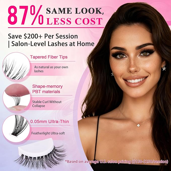 Waltz Lash Clusters Kit Lash Clusters Lashes D Curl Eyelash Clusters Natural Lash Extension Kit Fluffy False Eyelashes DIY at Home with Bond and Seal