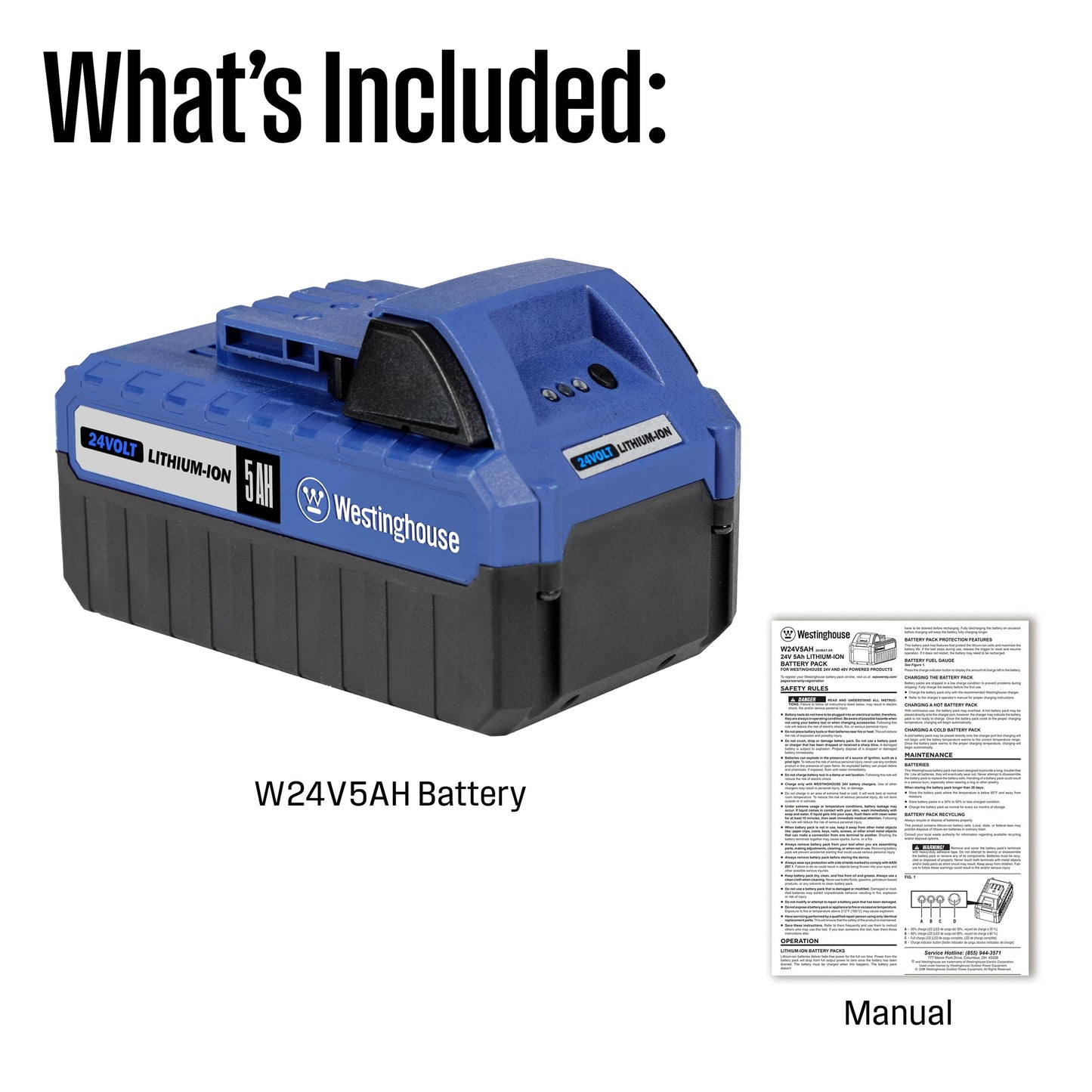 Westinghouse W24V5AH 24 Volt 5Ah Lithium-ion Battery, Compatible with All Westinghouse 24V Cordless Snow Shovels & 48V Cordless Snow Blowers