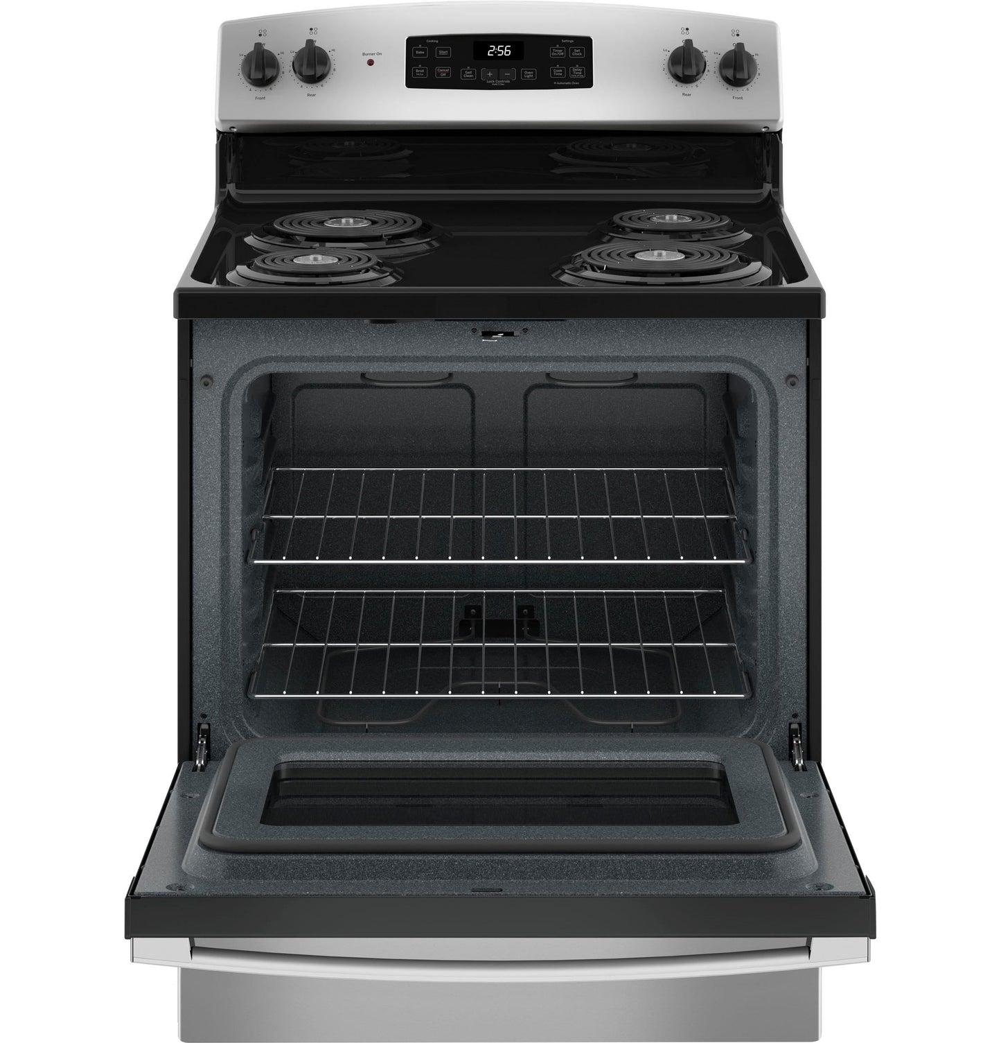 GE 30 in. 4 Burner Element Free-Standing Electric Range in Stainless Steel JB256RTSS
