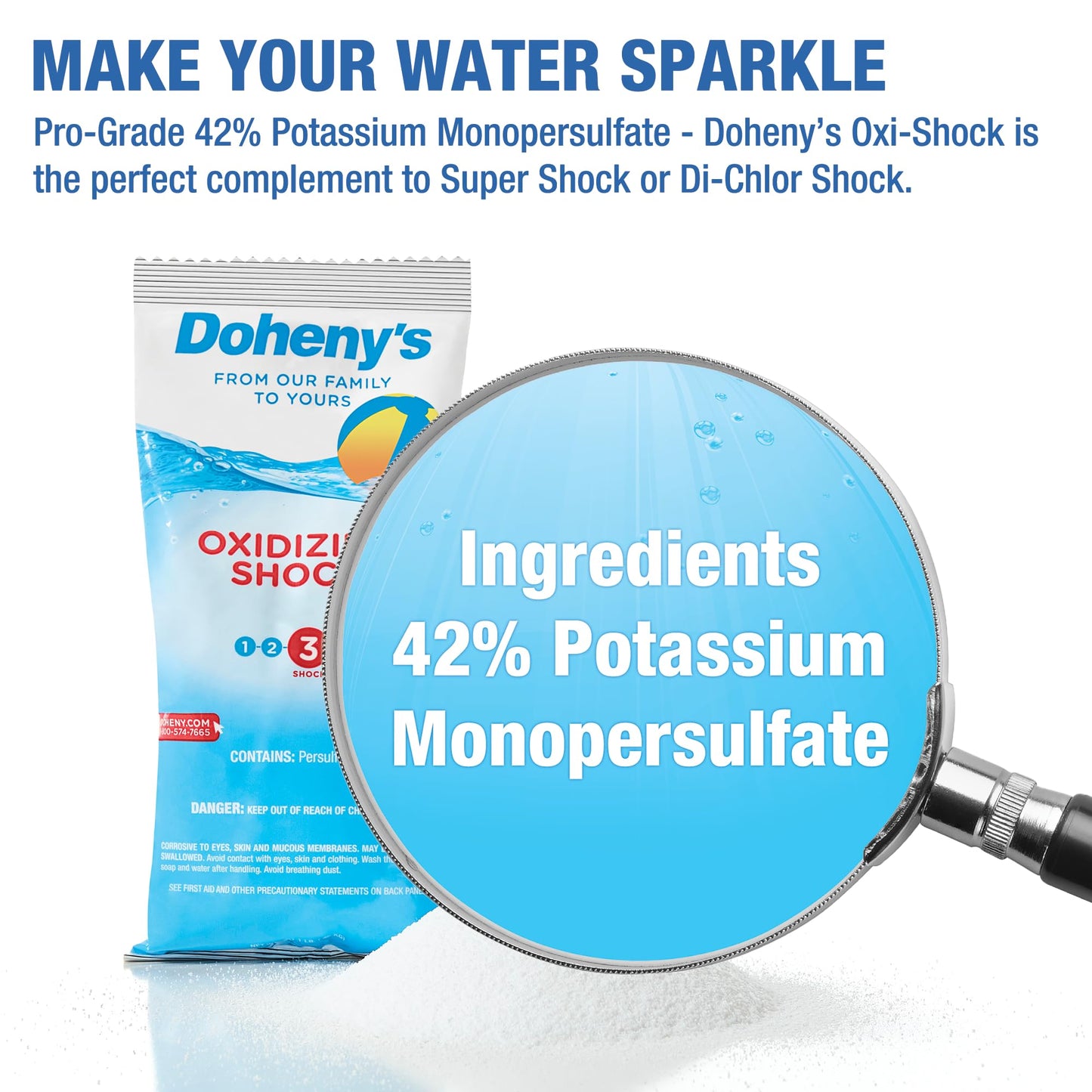 Doheny's Chlorine-Free Oxidizing Shock | Fast-Dissolving | Removes Chloramines & Boosts Free Chlorine | Safe to Swim 15 Minutes After Application | 12 x 1lb Bags (12lb Total)
