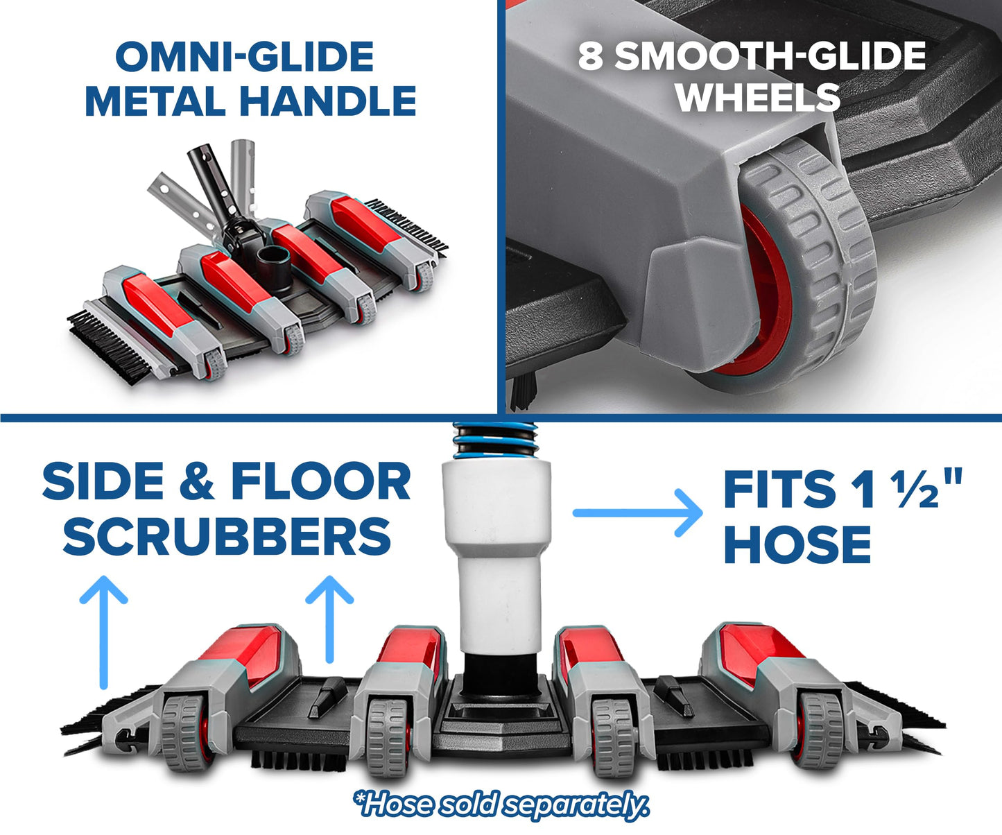 Pool Vacuum Head for Inground & Above Ground Pools // Manual Swimming Pool Vacuum Cleaner Attachment Head // Flexible Weighted Direction-Control & Side Brushes, Vinyl Liner Safe (Pole Sold Separately)