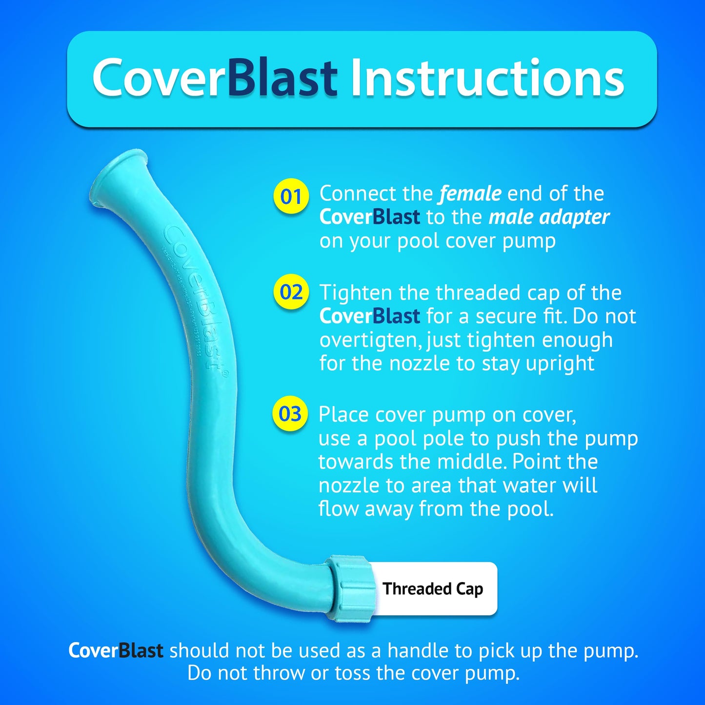 CoverBlast Pool Cover Pump Attachment - USA-Made & Patented Pool Cover Pump Hose Alternative w/ 25ft. Range - Easy-To-Install & Use Year-Round - Replaces Traditional Hoses (Light Blue)