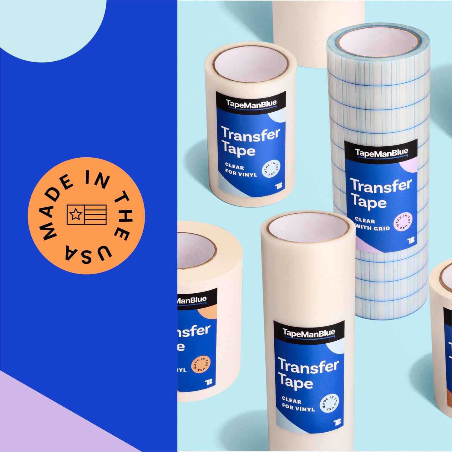 TapeManBlue Clear Transfer Tape for Vinyl, 12" x 50' Roll, Made in America, Premium Vinyl Transfer Tape for Crafts, Decals, and Letters