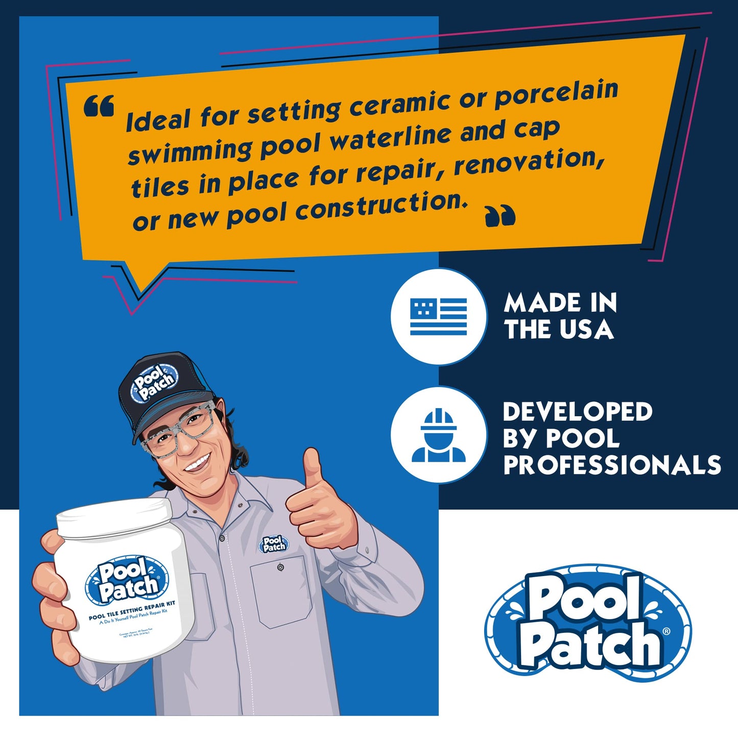 Pool Patch Pool Tile Adhesive Setting Repair Kit 3 lb - Easy to Mix and Apply Thinset Formula - Perfect to Glue Pool Tile - Quick-Drying, Extra Strong Bond - (coverage: approx. 6 sq. ft)