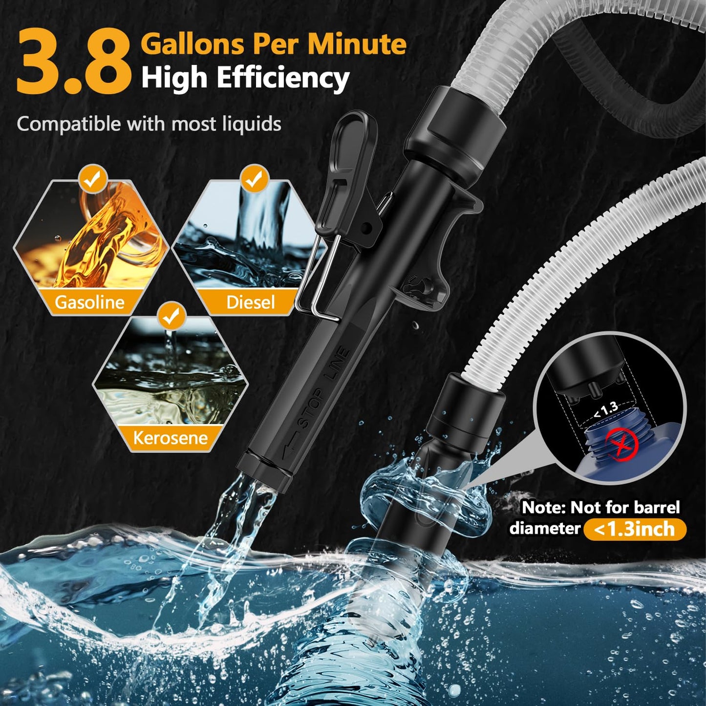 Automatic Electric Fuel Transfer Pump with Auto-Stop, 3.8GPM & 51" Hose & 4 Size Adapters Gas Can Pump with Leak Protection for Gasoline, Diesel, Kerosene, Gifts for Men Dad Him - 2nd Gen Yellow Black
