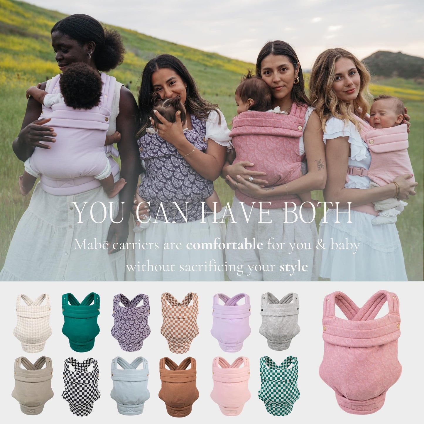Mabē Monarch Ergonomic Baby Carrier – Premium Cotton Soft Structured Newborn to Toddler Carrier with Hip-Healthy Design, 3 Carry Positions (7-35lbs), Lightweight & Breathable,(Mauve Wings)
